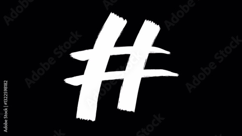 Hand drawn brush animation of symbol # in 4K. Animated handwritten symbol with smooth brush stroke, isolated on transparent background with alpha channel