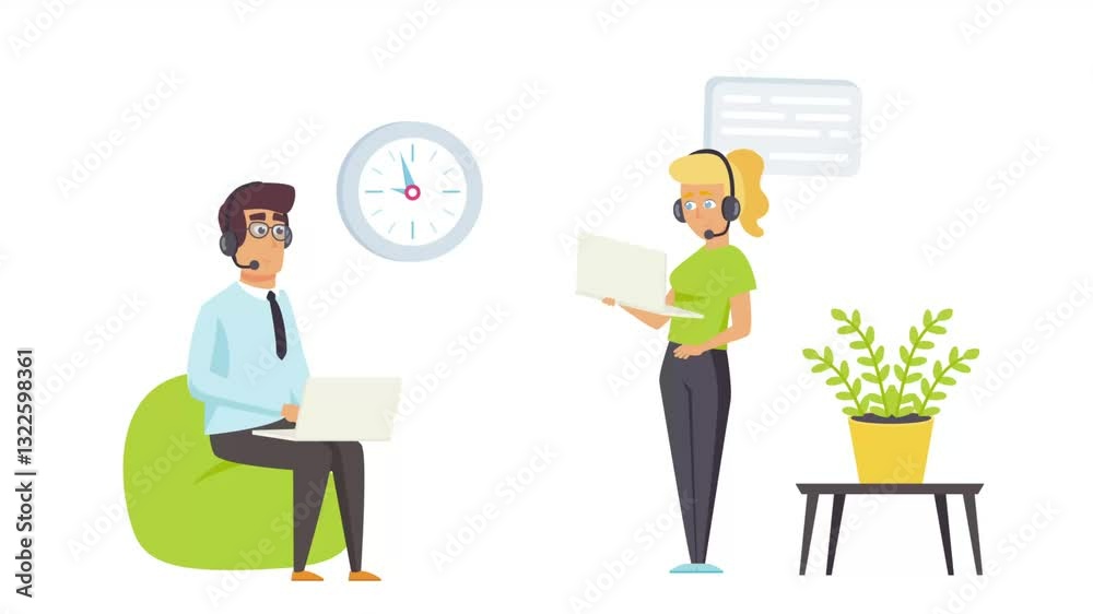Call Center Employees in the Office 2D Motion Graphics Call Center Employees in the Office 2D Motion Graphics