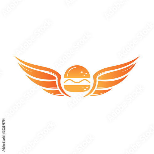 Angel burger logo with wings logo design. Flying burger logo concept.