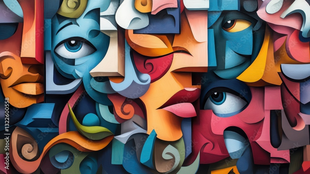 Fototapeta premium Abstract colorful faces, geometric art.