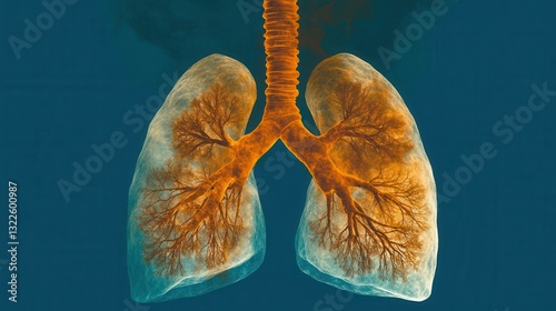This depiction illustrates the intricate structure of human lungs, highlighting the bronchial tree and airways. The vibrant colors emphasize respiratory health and function