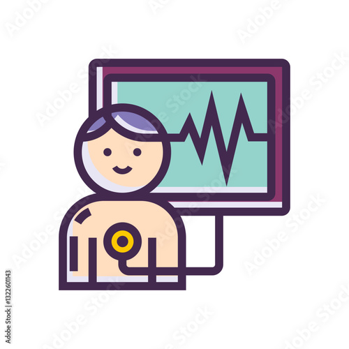 A Smiling Patient Connected To A Heart Monitor, Feeling Reassured By Their Steady Heartbeat, Displayed On A Bright Screen With Clean Line Art Style