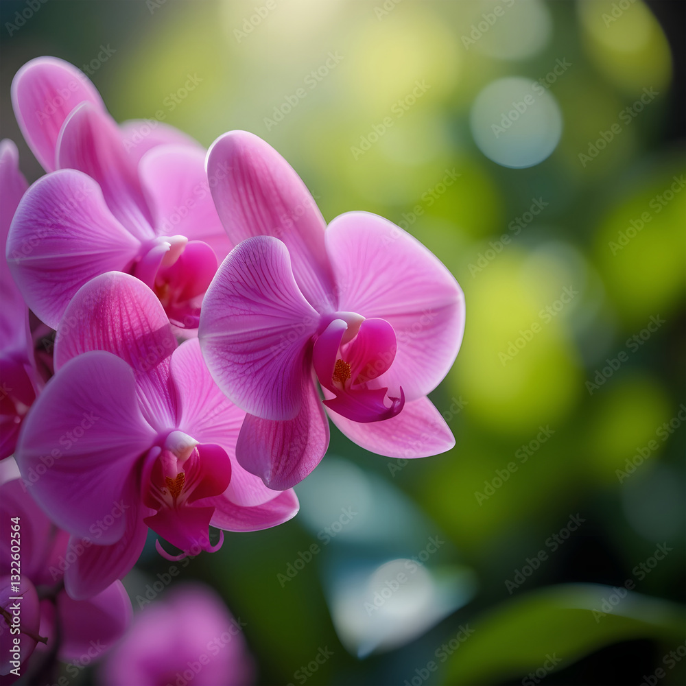 pink orchid on a green background.Close-up of Vibrant Pink Orchids in a Garden Setting. pink orchid on a green background.Close-up of Vibrant Pink Orchids in a Garden Setting.