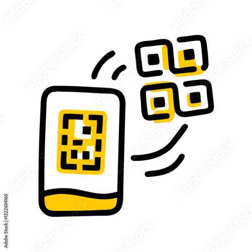 Outline of QR code on smartphone screen icon. Use for tech tutorials, mobile app guides, and digital payment methods.