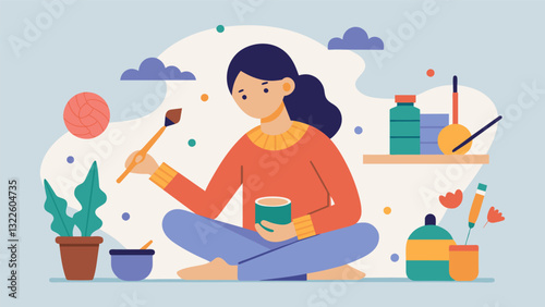 Making time for a creative hobby such as painting knitting or writing.. Vector illustration