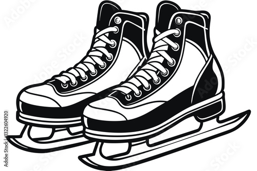 Ice Skate Laces Silhouette on White Background