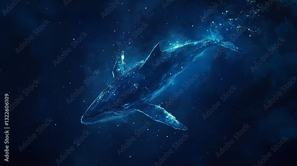 Fototapeta premium Celestial Whale: A Majestic Creature Navigating the Cosmic Depths