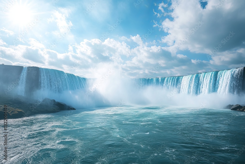 Fototapeta premium Majestic Niagara Falls Waterfalls Scenic View Beautiful Nature Landscape Photography Powerful Water Flowing Turquoise Blue Water Dramatic Sky Stunning