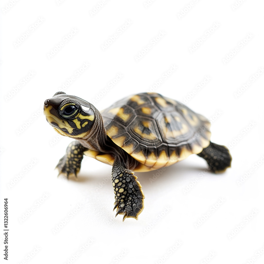 baby turtle on white background, looking curious baby turtle on white background, looking curious