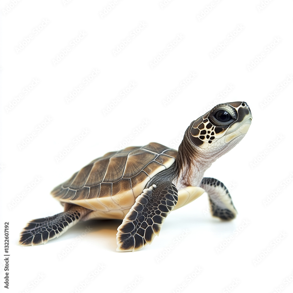 Fototapeta premium baby turtle on white background, looking curious