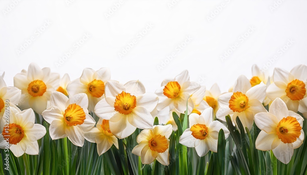 Field of Blooming Daffodils A Vibrant Spring Palette Paints a Tranquil White Canvas at Dawn, Perfect for Digital Art, Home Decor, or Design Inspiration. Field of Blooming Daffodils A Vibrant Spring Palette Paints a Tranquil White Canvas at Dawn, Perfect for Digital Art, Home Decor, or Design Inspiration.