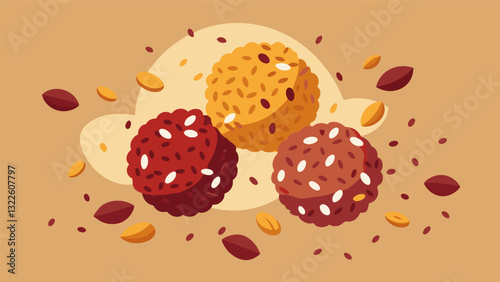 Give your body a burst of energy with these glutenfree and vegan energy bites featuring ingredients like quinoa pumpkin seeds and dried cranberries.. Vector illustration