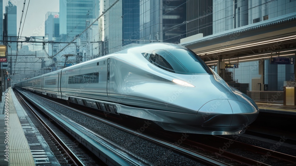 Fototapeta premium A sleek high speed train sits at a modern train station