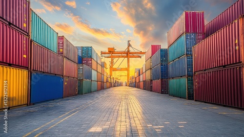 Wallpaper Mural Containers in shipping yard, shipping port. Torontodigital.ca