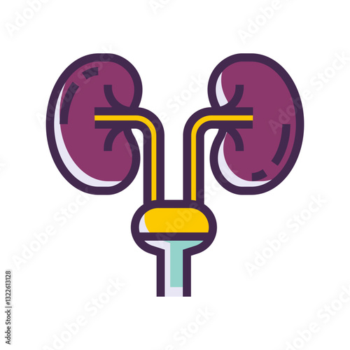 Understanding The Intricate Workings Of Our Kidneys And Bladder, A Vital Part Of Our Bodys Filtering System, Illustrated With Bold Lines And Rich Purple And Gold Tones