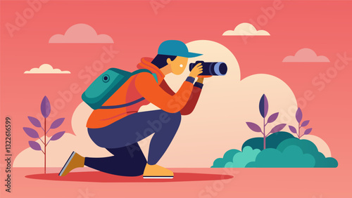 Mindfully framing my subject through the lens I am reminded to appreciate the beauty in the world around me during my photography and mindfulness walk.. Vector illustration