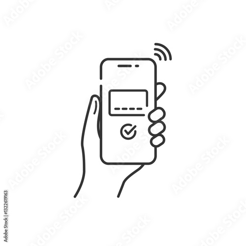 スマホでクレジットカード払い キャッシュレス決済のベクターアイコン(線画・モノクロ)