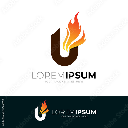 U logo and fire design combination, flame icons