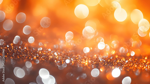 Silver bokeh lights sparkling elegantly against a vivid orange background