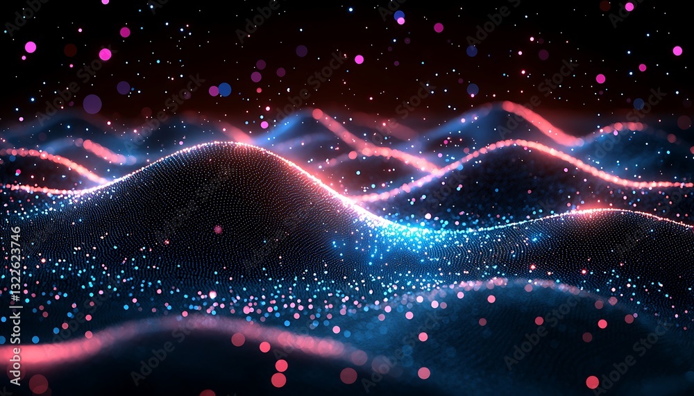Fototapeta premium Abstract glowing waves of particles and dots in space