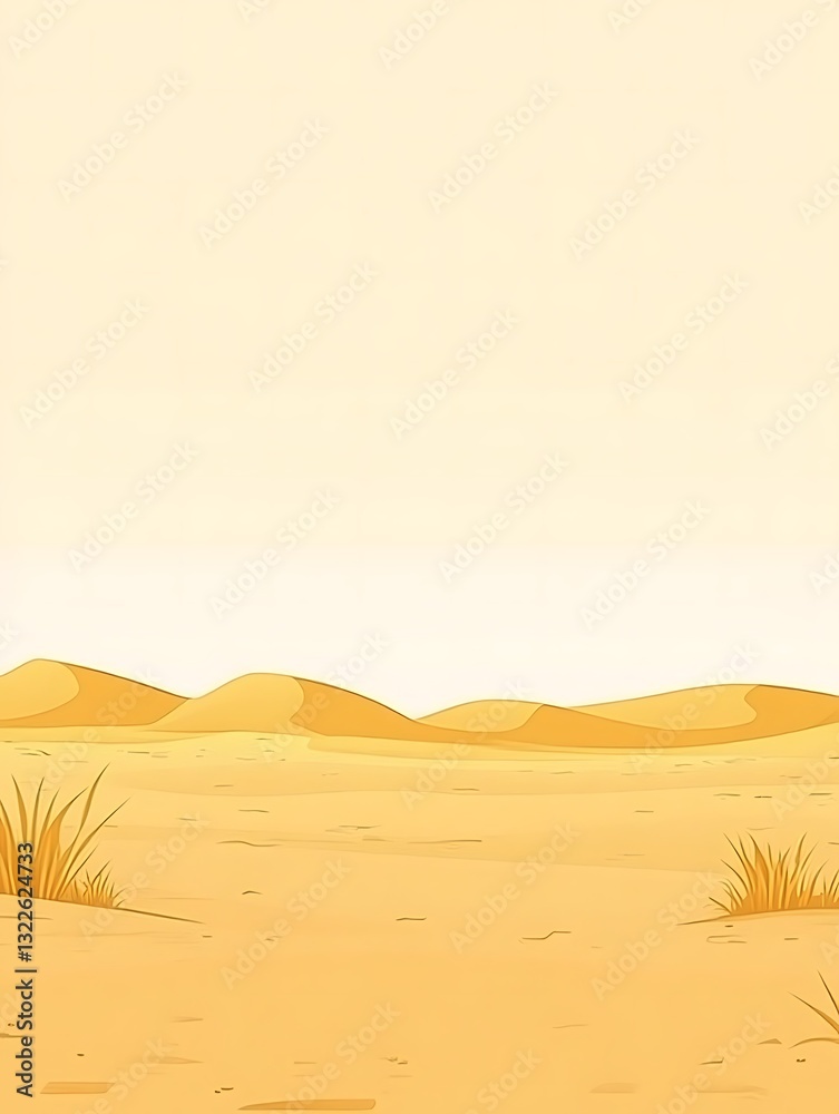Fototapeta premium Abstract desert illustration with waving dunes and sparse desert vegetation