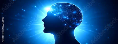 Mind's Illuminated Horizon: An artistic representation of the human mind, depicted in silhouette with glowing neural networks, symbolizing the vastness of knowledge, creativity and innovation.