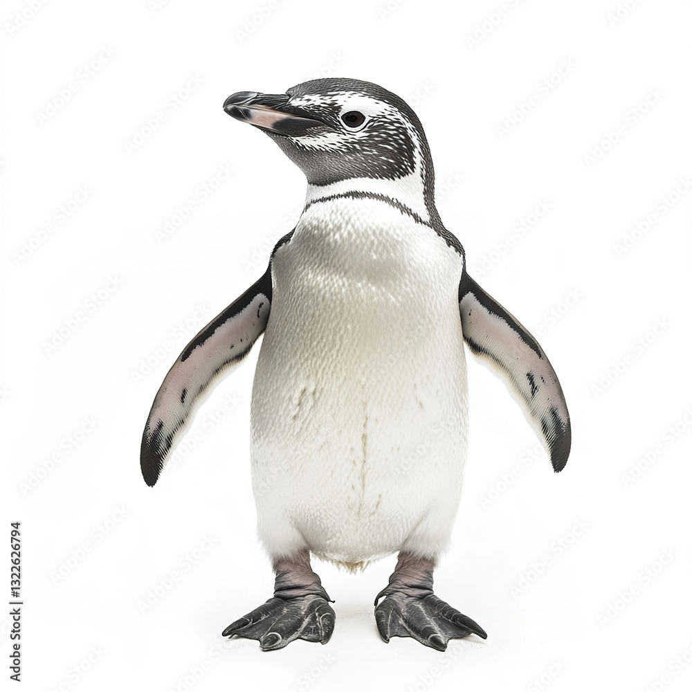 Fototapeta premium Penguin standing on white background, looking curious