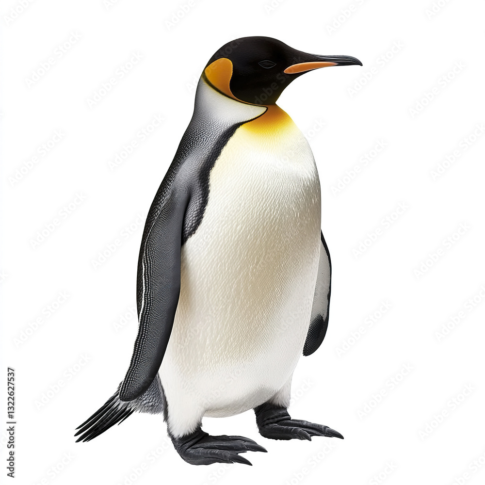 Fototapeta premium Penguin standing on white background, looking calm and serene
