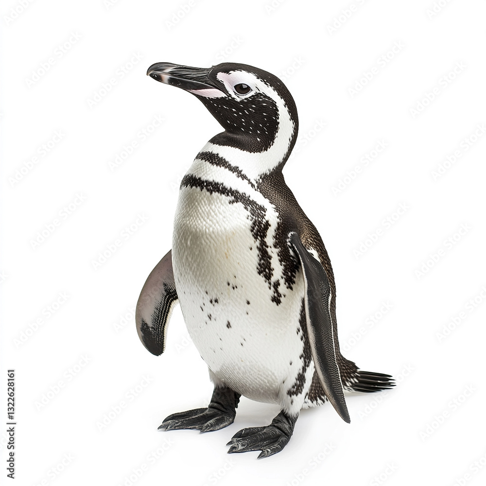 Fototapeta premium Penguin standing on white background, looking curious