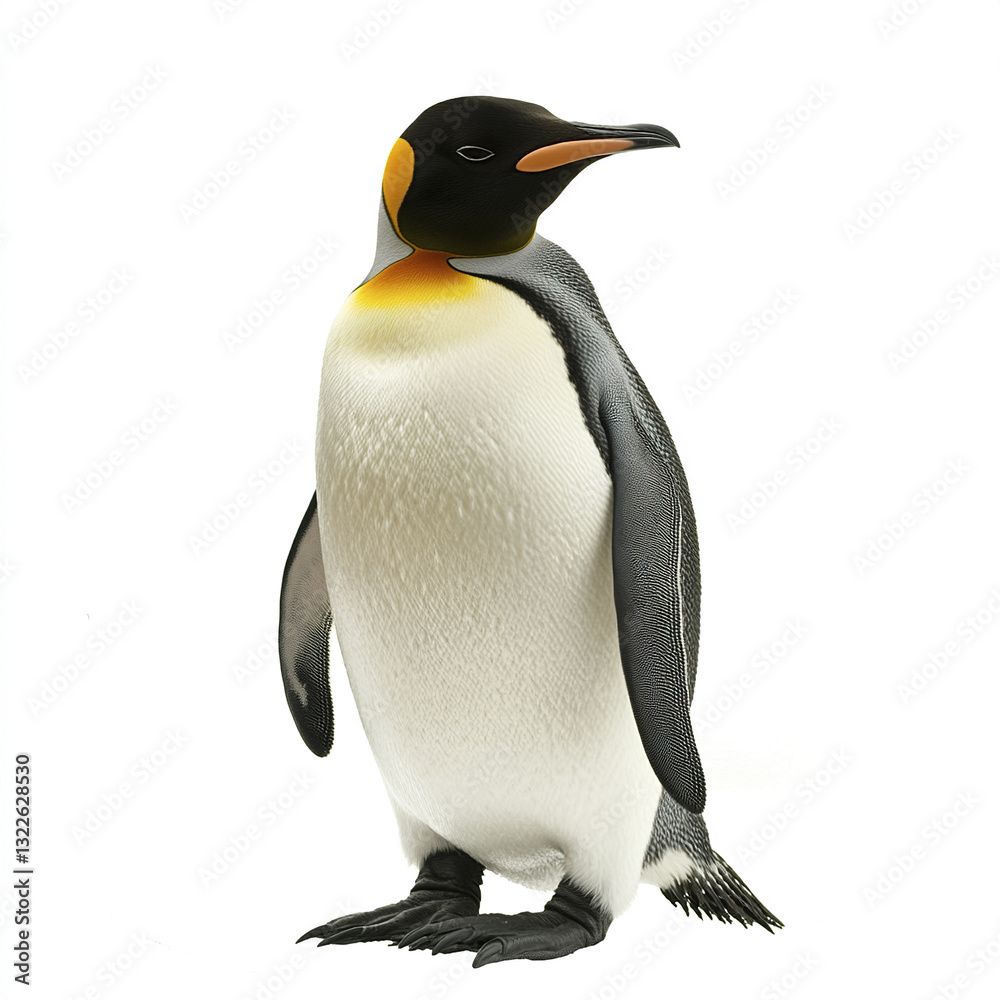Fototapeta premium Penguin standing on white background, looking calm and serene