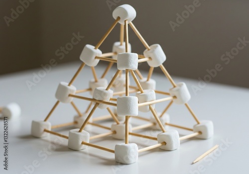 Sweet Marshmallow Pyramid Carefully Constructed. AI Generated