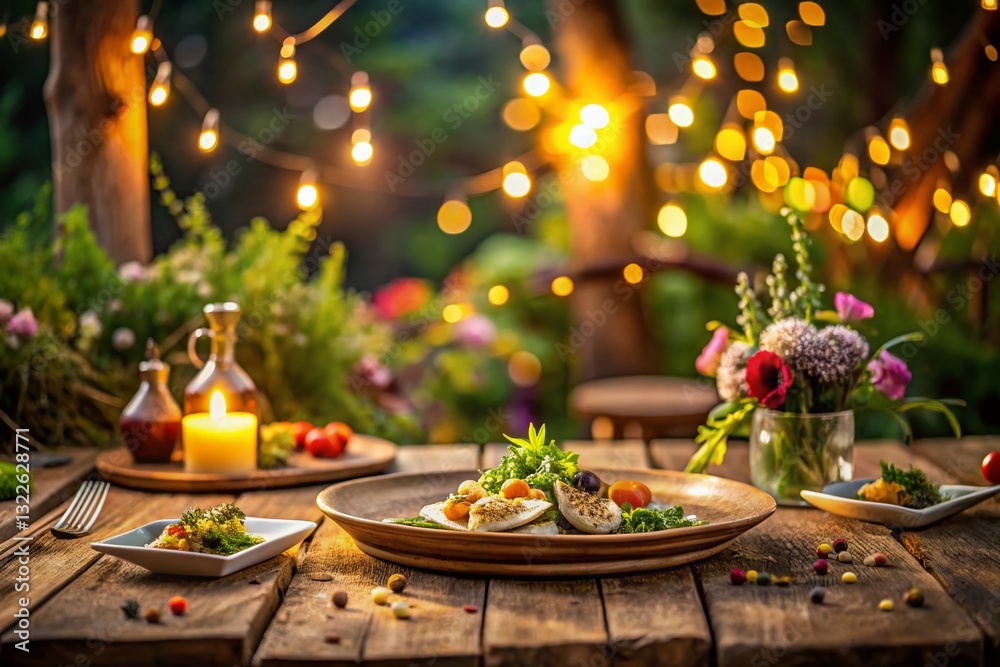 Fototapeta premium Night Garden Feast: Delicious Food Photography at Dusk