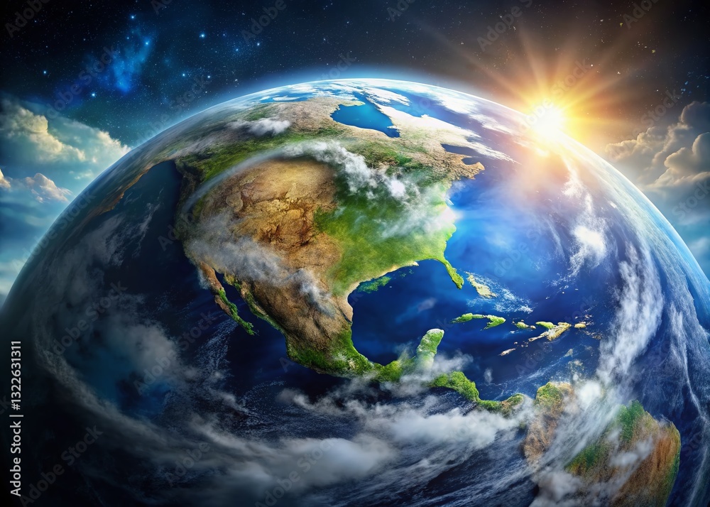 Fototapeta premium Pacific Ocean Earth From Space: Ultra High-Resolution Satellite Image