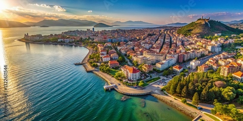 Panoramic Aerial Drone View of Korfez, Kocaeli, Turkey: Stunning Coastal Landscape