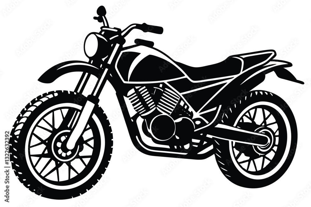 Fototapeta premium A black and white drawing of a dirt bike with a black silhouette
