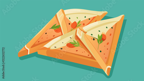 Crunchy puff pastry triangles filled with a savory mixture of cream cheese smoked salmon and dill perfect for brunch or as an appetizer.. Vector illustration