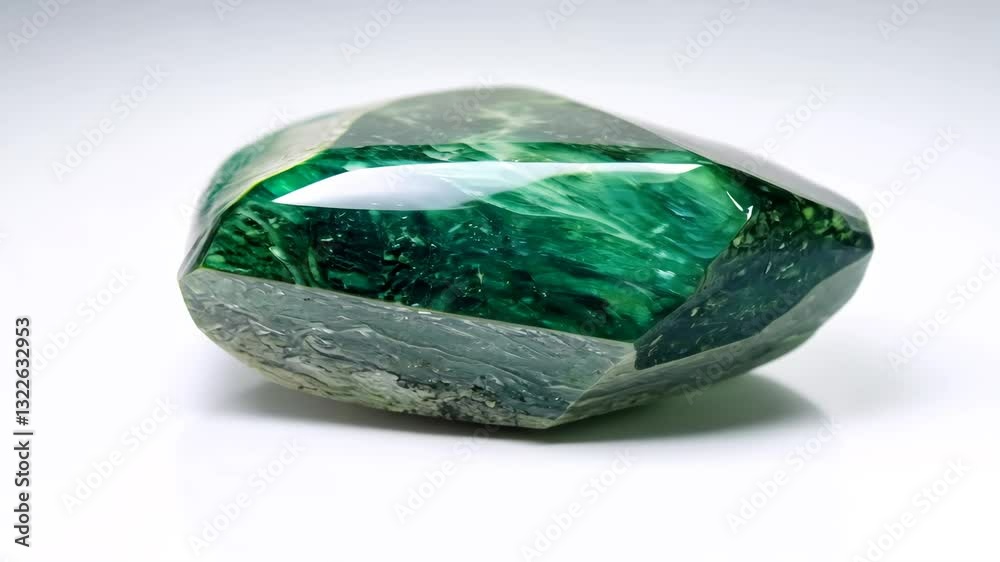 A polished green Malachite gemstone with a unique geometric shape, showcasing vibrant green hues and intricate patterns. The surface is smooth and reflective, enhancing its natural beauty. A polished green Malachite gemstone with a unique geometric shape, showcasing vibrant green hues and intricate patterns. The surface is smooth and reflective, enhancing its natural beauty.