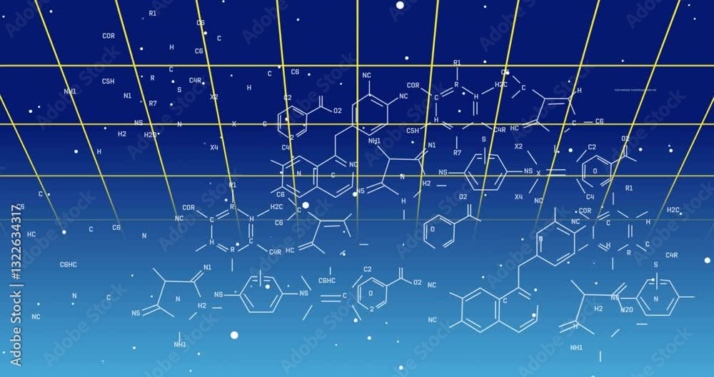 Animation of chemical formulas and molecular structures on blue gradient background