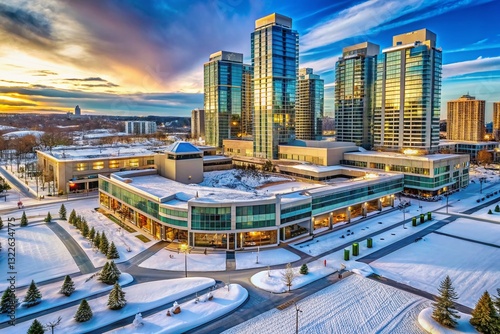 Panoramic Winter Scene of Square One Shopping Centre, Mississauga, Ontario, Canada