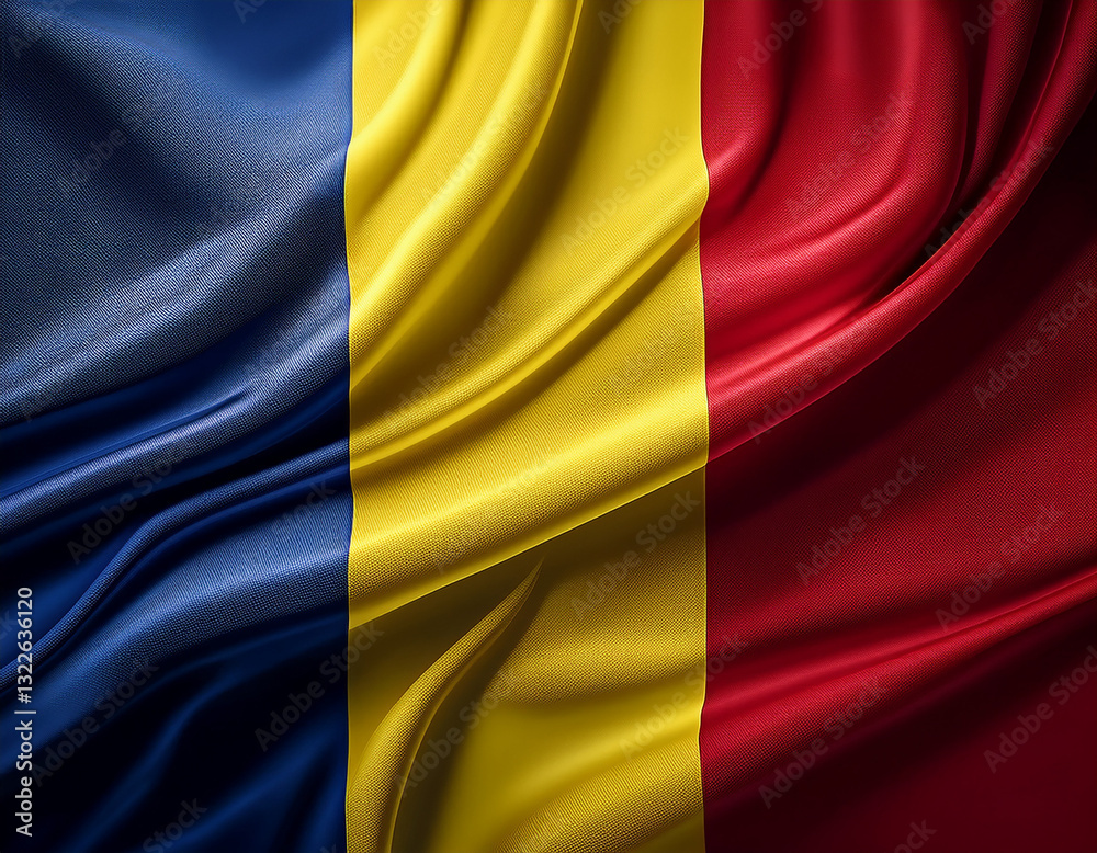 Fototapeta premium Waving Romania National Flag Illustration in close up, part 1