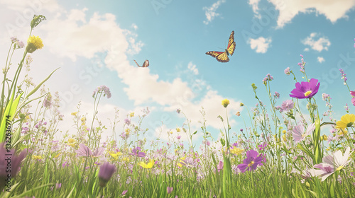 Wallpaper Mural vibrant summer meadow with swaying flowers and butterflies Torontodigital.ca