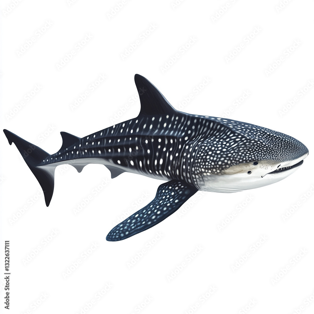 Fototapeta premium Whale shark illustration on white background, showcasing its unique patterns