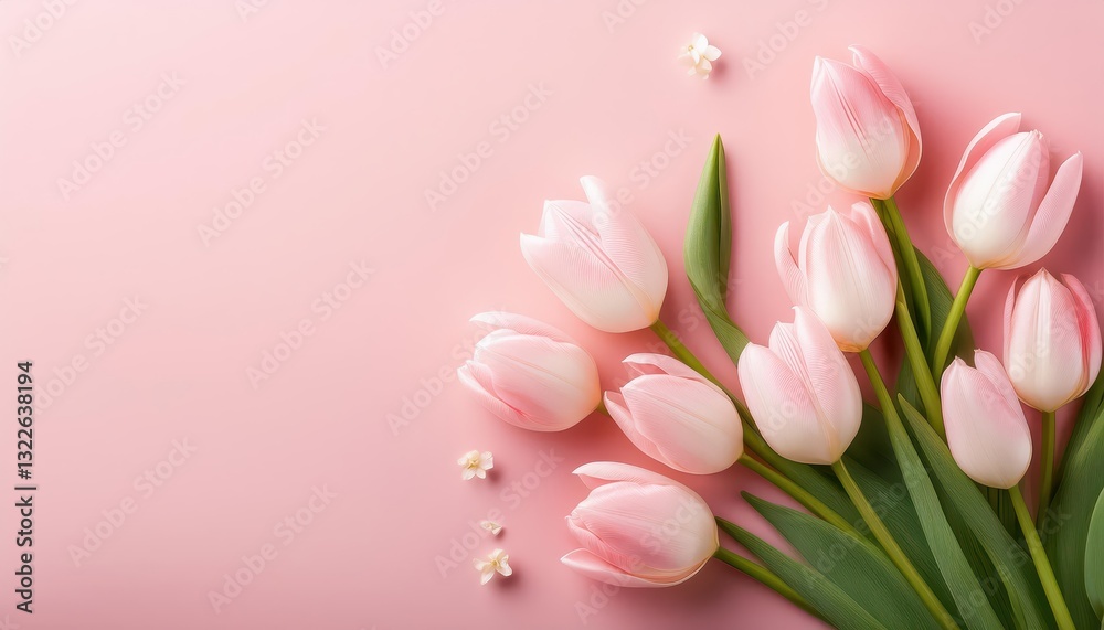 Spring Tulips Bursting in Bloom Against a Pastel Pink Backdrop, Radiant Blossoms Embracing Soft Hues and Delicate Textures in a Whimsical Scene of Natural Beauty Spring Tulips Bursting in Bloom Against a Pastel Pink Backdrop, Radiant Blossoms Embracing Soft Hues and Delicate Textures in a Whimsical Scene of Natural Beauty