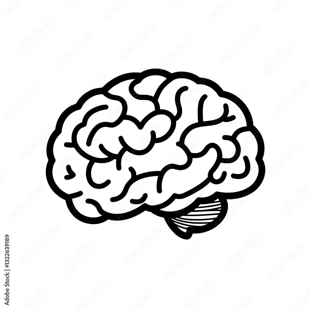 A simple black and white brain icon symbolizing intelligence, knowledge, mental health, cognitive function, and learning. A simple black and white brain icon symbolizing intelligence, knowledge, mental health, cognitive function, and learning.