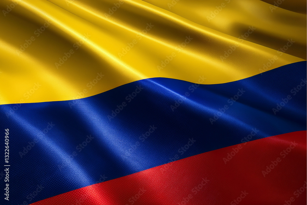 Obraz premium Waving Colombian National Flag Illustration in close up, part 3