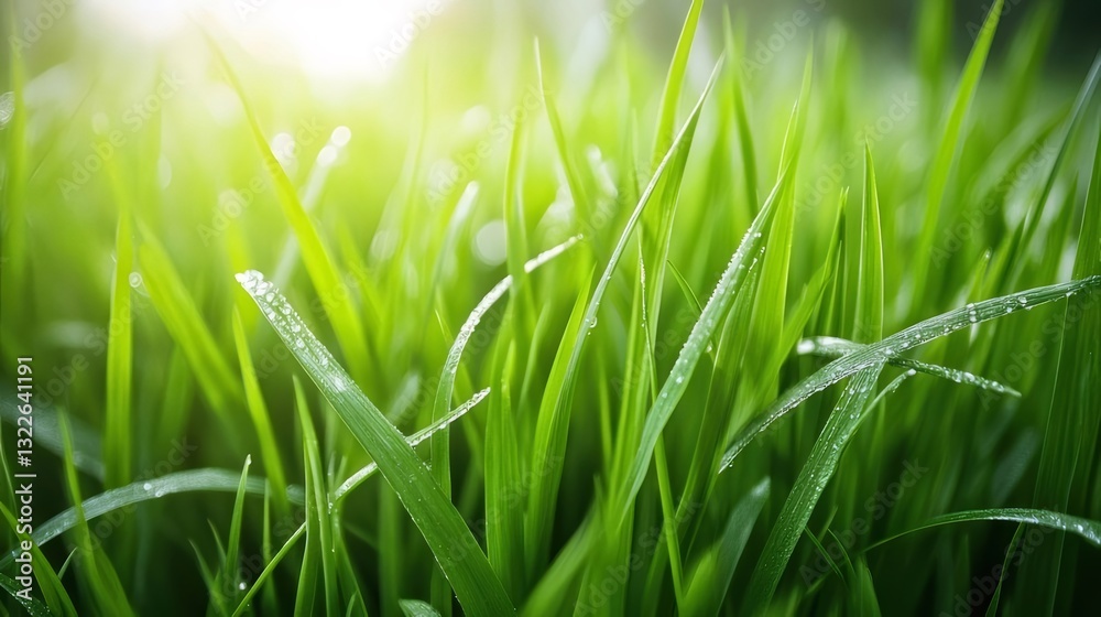 Closeup of Dew Covered Green Grass Blades Closeup of Dew Covered Green Grass Blades