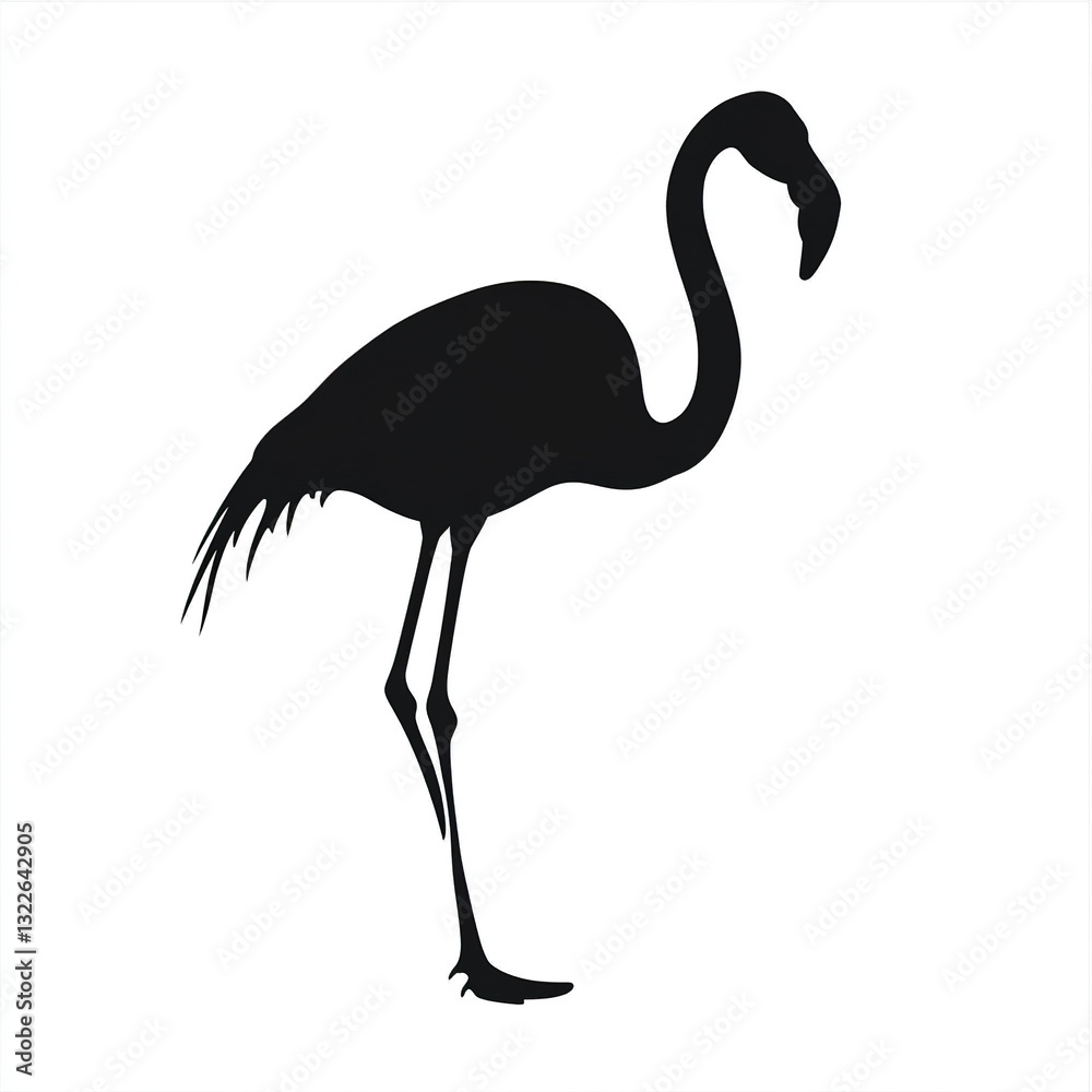 Naklejka premium Silhouette of standing flamingo on white background