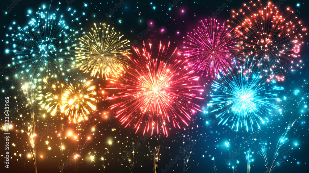 Naklejka premium Vibrant colorful explosion of sparks and lights , colors, fireworks. Celestial Sparks. Illustration