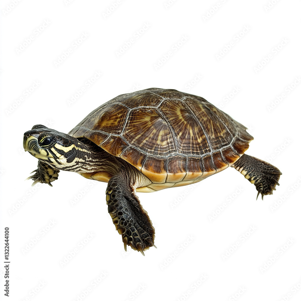 Obraz premium Turtle isolated on white background, showcasing detailed shell texture