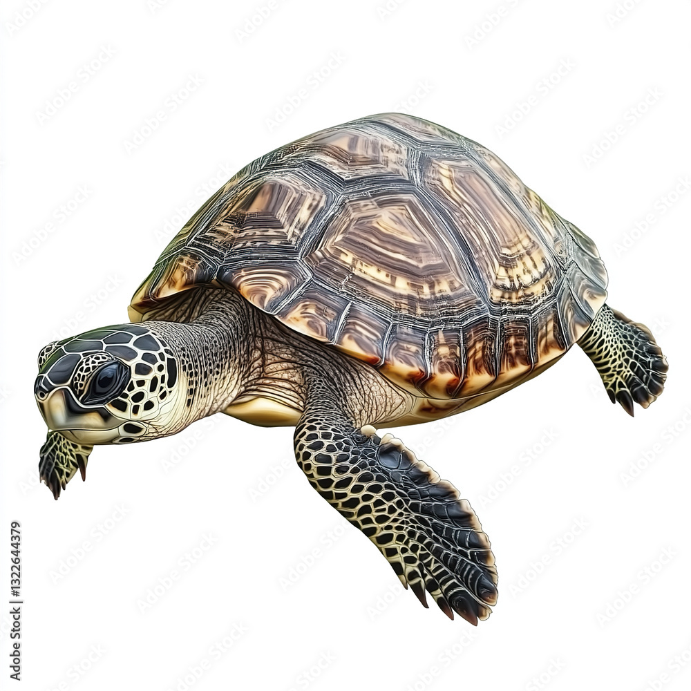 Obraz premium Turtle isolated on white background with detailed shell pattern